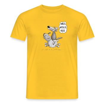 Wolf Reitet Schaf Für Wolf Wildtier Liebhaber - Männer T-Shirt - Gelb - Vorne - AI Model Male 178 dark (178cm)