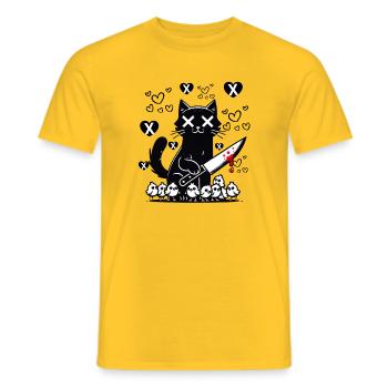"Cute and Nasty Black Cat - Hearts and Knife" - Men's T-Shirt - yellow - Front - AI Model Male 178 dark (178cm)