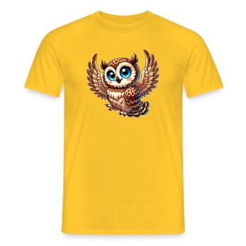 Cute owl with blue eyes and angel wings - Men's T-Shirt - yellow - Front - AI Model Male 178 dark (178cm)