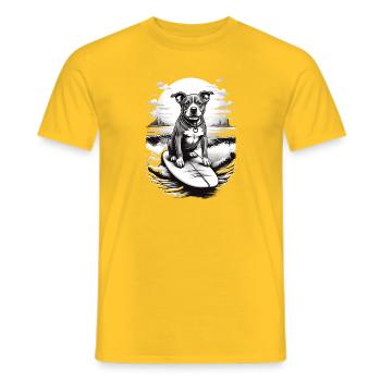 Surfer dog in black and white tone - Men's T-Shirt - yellow - Front - AI Model Male 178 dark (178cm)