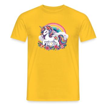 Licorne avec des fleurs et arc-en-ciel - T-shirt homme - jaune - Devant - AI Model Male 178 dark (178cm)