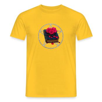 Gothic-Buch, Pentagram Muster, Geschenkidee Frau - Männer T-Shirt - Gelb - Vorne - AI Model Male 178 dark (178cm)