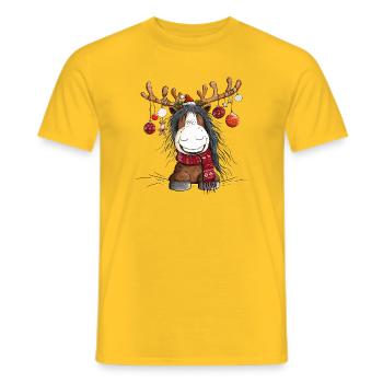 Cheval de Noël en costume de renne - T-shirt homme - jaune - Devant - AI Model Male 178 dark (178cm)