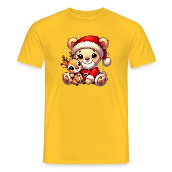 Santa-Teddy mit Rentier–niedliche Weihnachtsfreude - Männer T-Shirt - Gelb - Vorne - AI Model Male 178 dark (178cm)