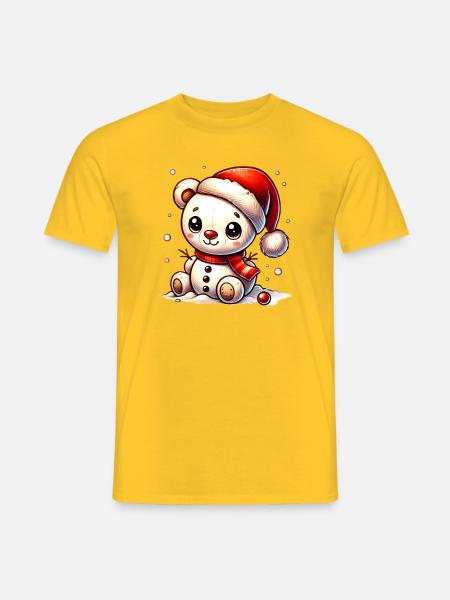 Snowman Bear with Hat - Cute Winter Motif - Men's T-Shirt - yellow
