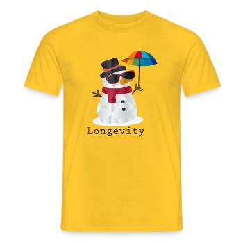 Longevity Schneemann – Humorvolles Winterdesign - Männer T-Shirt - Gelb - Vorne - AI Model Male 178 dark (178cm)