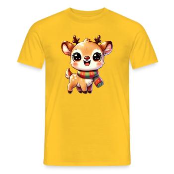 Rentier mit buntem Schal – Weihnachtlicher Charme - Männer T-Shirt - Gelb - Vorne - AI Model Male 178 dark (178cm)