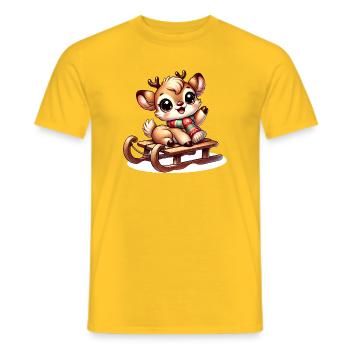 Mignon motif de renne sur un traîneau - T-shirt homme - jaune - Devant - AI Model Male 178 dark (178cm)