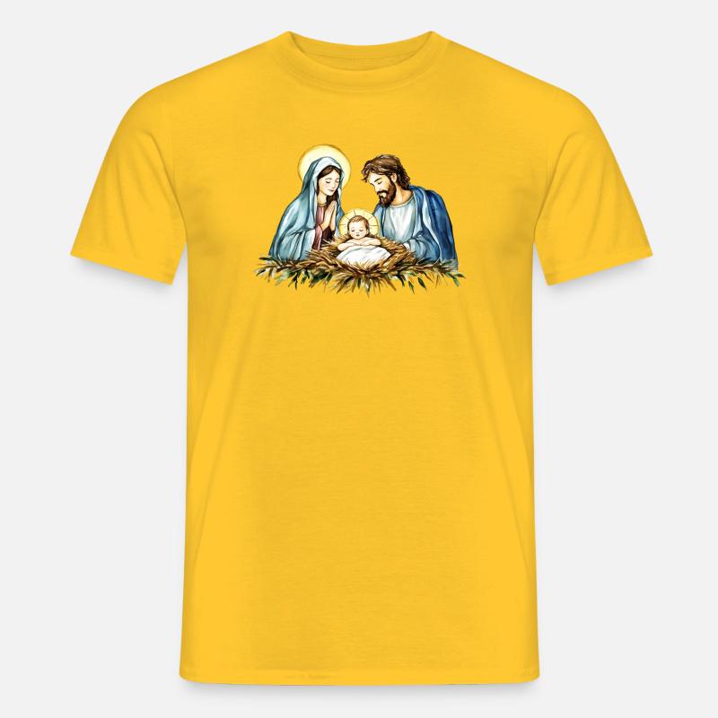 Weihnachtspullover Weihnachten an der Krippe Jesus - Männer T-Shirt - Gelb