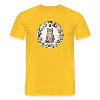 Christmas Motif with Cat Vasili - Men's T-Shirt - yellow - Front - AI Model Male 178 dark (178cm)