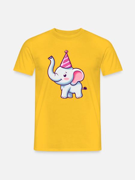 Mignon éléphant heureux avec chapeau de fête - Anniversaire - T-shirt homme - jaune