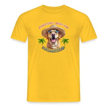 Labrador in summer look: Pawsitively Ready - Men's T-Shirt - yellow - Front - AI Model Male 178 dark (178cm)