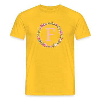 F Monogram, Couronne de fleurs, Personnalisable - T-shirt homme - jaune - Devant - AI Model Male 178 dark (178cm)