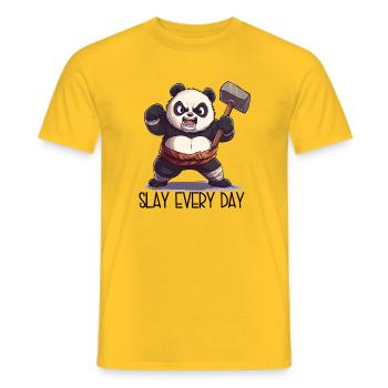 Aggro Panda mit Hammer – SLAY EVERY DAY - Männer T-Shirt - Gelb - Vorne - AI Model Male 178 dark (178cm)