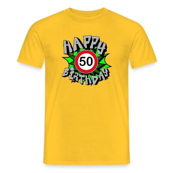 50th Birthday , Happy Birthday 50 (25) - Men's T-Shirt - yellow - Front - AI Model Male 178 dark (178cm)
