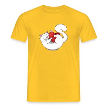 Cute Cat White Heart Funny Mood Love - Men's T-Shirt - yellow - Front - AI Model Male 178 dark (178cm)
