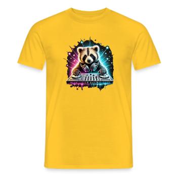 RackoonBeatz at the turntables - DJ Waschbär - Men's T-Shirt - yellow - Front - AI Model Male 178 dark (178cm)
