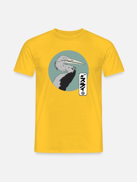 Grauer Kranich im Manga-Style - Männer T-Shirt - Gelb