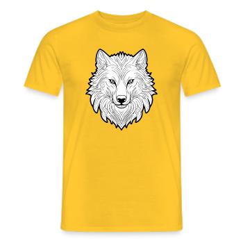 Grafischer Wolfkopf in Schwarzweiß - Männer T-Shirt - Gelb - Vorne - AI Model Male 178 dark (178cm)