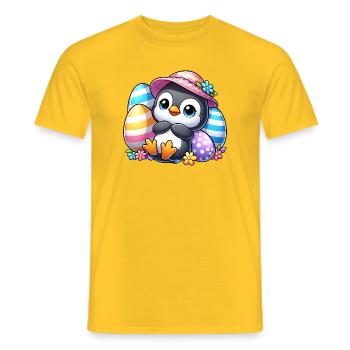 Cute Penguin with Easter Egg Cartoon - Men's T-Shirt - yellow - Front - AI Model Male 178 dark (178cm)