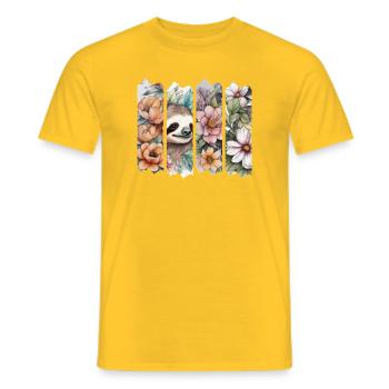 Wasserfarbene Blüten mit Faultier - Männer T-Shirt - Gelb - Vorne - AI Model Male 178 dark (178cm)