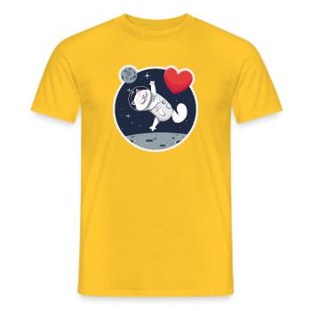 Lone Astronaut Cat Catching Heart - Men's T-Shirt - yellow - Front - AI Model Male 178 dark (178cm)