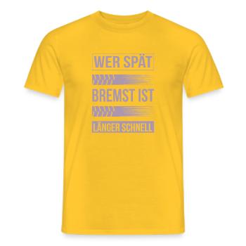 Autoliebhaber Spruch Bremsspur Humor - Männer T-Shirt - Gelb - Vorne - AI Model Male 178 dark (178cm)