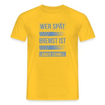 Autoliebhaber Spruch Bremsspur Humor - Männer T-Shirt - Gelb - Vorne - AI Model Male 178 dark (178cm)