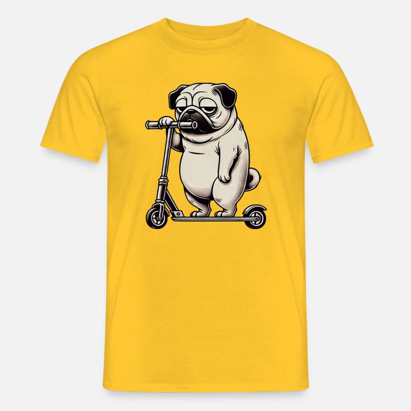 Lustiger Mops Roller Scooter Kickroller Grumpy - Männer T-Shirt - Gelb