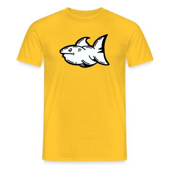 Cartoonish shark for marine conservation - Men's T-Shirt - yellow - Front - AI Model Male 178 dark (178cm)