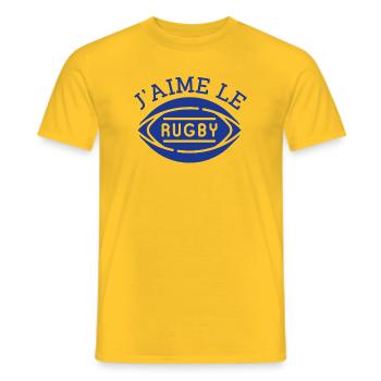tee shirt rugby, j'aime le rugby humour cadeau - T-shirt homme - jaune - Devant - AI Model Male 178 dark (178cm)