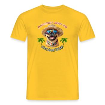 Pug in summer look: Pawsitively Ready - Men's T-Shirt - yellow - Front - AI Model Male 178 dark (178cm)