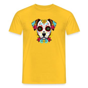 Dia de los Muertos Dog: Bright Colors and Head - Men's T-Shirt - yellow - Front - AI Model Male 178 dark (178cm)