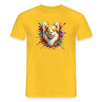 Süßer Welsh Corgi mit bunten Farbklecksen - Männer T-Shirt - Gelb - Vorne - AI Model Male 178 dark (178cm)