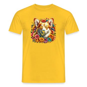 Corgi gallois en fleurs colorées - T-shirt homme - jaune - Devant - AI Model Male 178 dark (178cm)