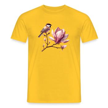 Bird on Magnolia Branch – Harmonic Composition - Men's T-Shirt - yellow - Front - AI Model Male 178 dark (178cm)
