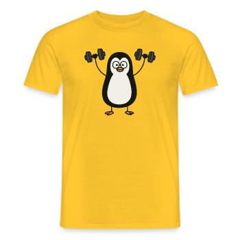 Pingouin drôle avec haltère Fitness Workout - T-shirt homme - jaune - Devant - AI Model Male 178 dark (178cm)