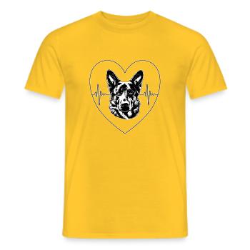 Heartbeat Heart with German Shepherd – Pure Love - Men's T-Shirt - yellow - Front - AI Model Male 178 dark (178cm)