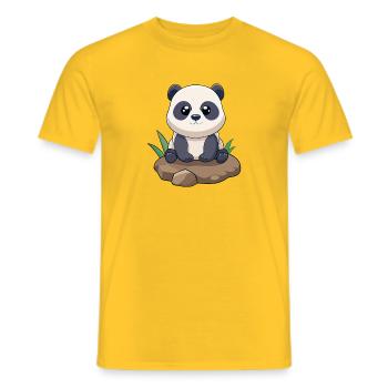 Bébé panda mignon assis sur un rocher (v01) - T-shirt homme - jaune - Devant - AI Model Male 178 dark (178cm)