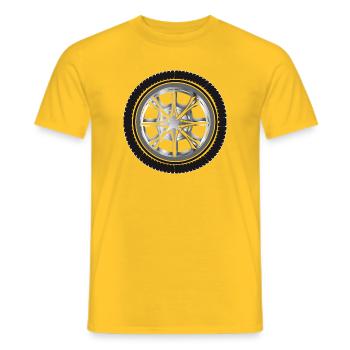 Jante brillante avec pneu – Automobile moderne - T-shirt homme - jaune - Devant - AI Model Male 178 dark (178cm)