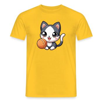 Chaton kawaii noir et blanc avec pelote - T-shirt homme - jaune - Devant - AI Model Male 178 dark (178cm)