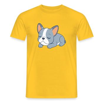 Blue French Bulldog Sleeping - Men's T-Shirt - yellow - Front - AI Model Male 178 dark (178cm)