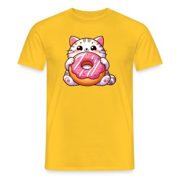 Süße Katze mit Donut Nachtisch Naschkatze - Männer T-Shirt - Gelb - Vorne - AI Model Male 178 dark (178cm)