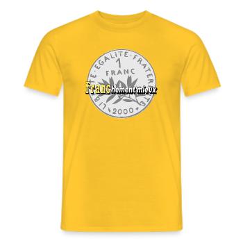 1 Franc - Men's T-Shirt - yellow - Front - AI Model Male 178 dark (178cm)