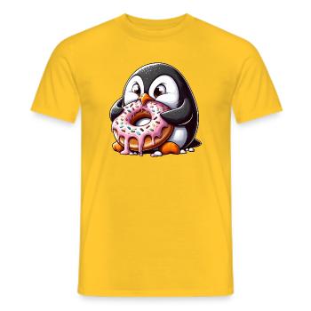 Süßer Pinguin mit Donut lustig Cartoon - Männer T-Shirt - Gelb - Vorne - AI Model Male 178 dark (178cm)