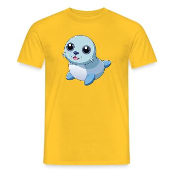 Bébé phoque aux grands yeux brillants - T-shirt homme - jaune - Devant - AI Model Male 178 dark (178cm)