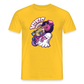 Music Feeds My Soul - Cute Ghost Cartoon - Men's T-Shirt - yellow - Front - AI Model Male 178 dark (178cm)