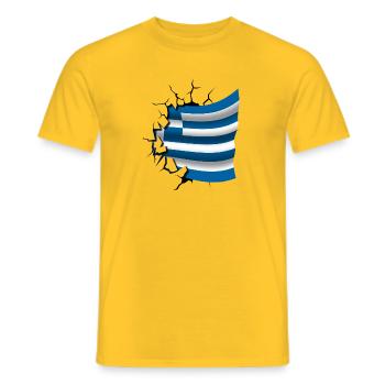 Flag of Greece - Greece - Flag Broken Design - Men's T-Shirt - yellow - Front - AI Model Male 178 dark (178cm)