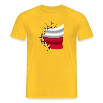 Flag of Poland - Poland - Flag Broken Design - Men's T-Shirt - yellow - Front - AI Model Male 178 dark (178cm)