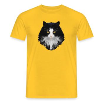 Katze schwarz-weiß, langhaarig, verschenken - Männer T-Shirt - Gelb - Vorne - AI Model Male 178 dark (178cm)